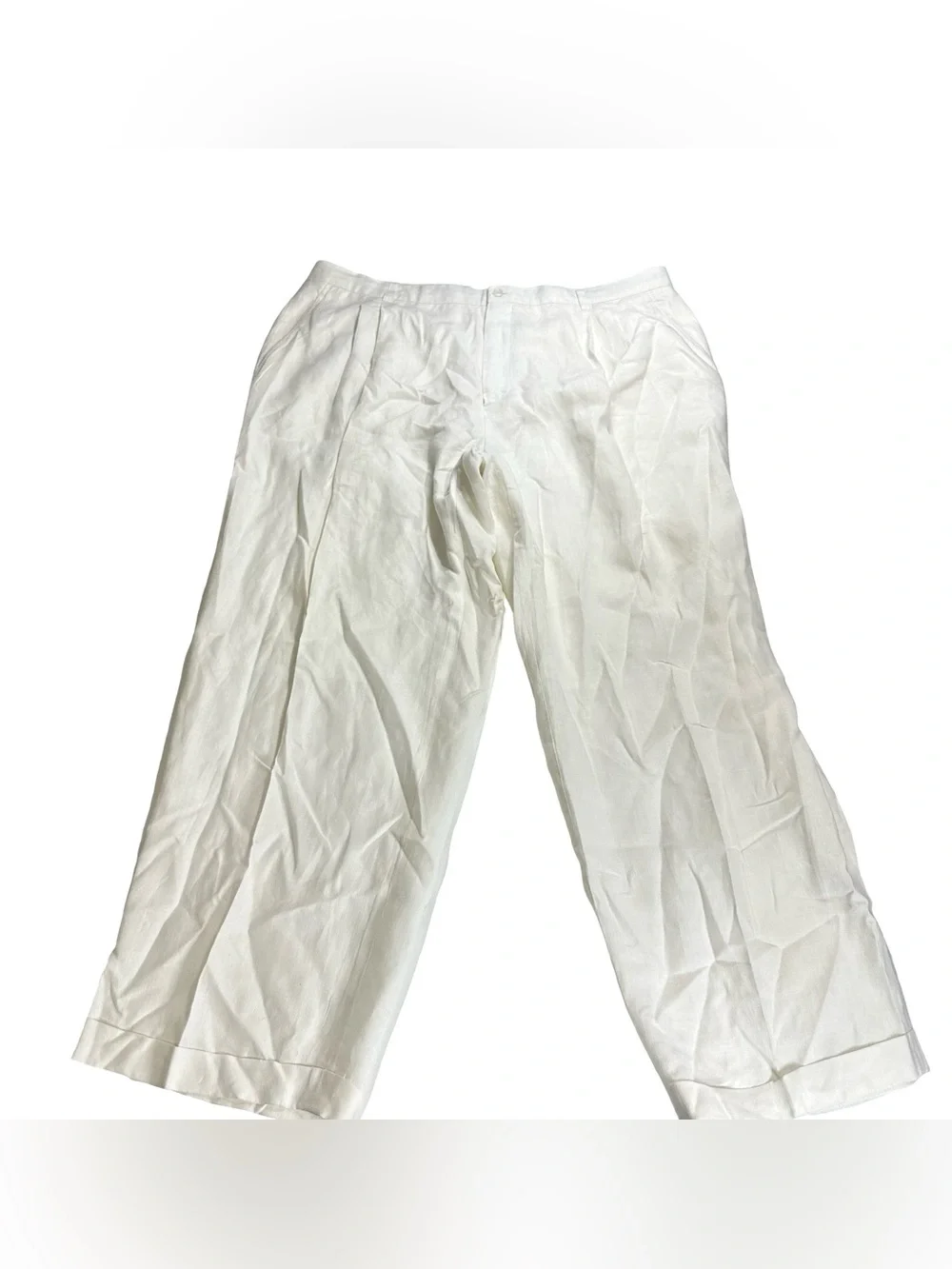 Vtg Royale Prestige White Linen Dress Pants Sz 46x32 Pleated Trousers Cuffed